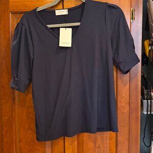 NWT Sojourn Cap Sleeve Navy Blue V Neck Small Petite
